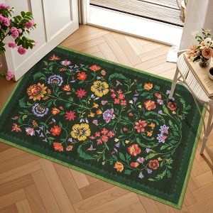 Modern Floral Printed Area Rugs Machine Washable Soft Non Slip Farmhouse Carpet Stain Resistant Low Pile Rug for Kitchen Living Room Laundry Bedroom - 1 of 4