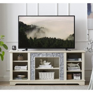 VYNXARIA White Faux Stacked Stone TV Media Stand with Open Storage for TVs Up to 65inch - 1 of 4