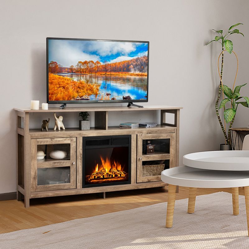 Costway 58'' Fireplace TV Stand W/18'' 1500W Electric Fireplace up to 65'' Grey, 3 of 11