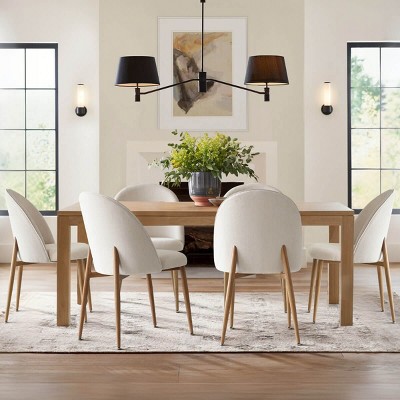 Set of 6  Modern Upholstered Dining Chairs with Oak Metal Legs Armless Kitchen Chairs for Dining Room,Living Room,Indoor Furniture-Tanpinhause