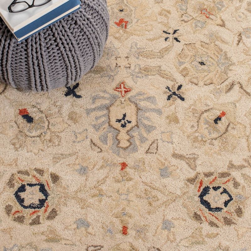 Anatolia AN569 Hand Tufted Area Rug  - Natural/Soft Turquoise - 6' Round - Safavieh., 4 of 5