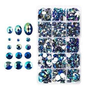 John Bead 1000pcs Blue AB Round Oval Acrylic Flat Back Rhinestones Assorted Box - 1 of 2