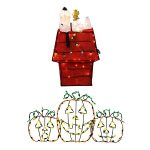 ProductWorks 90080_MYT LED Jack-O-Lantern Yard Decoration Pumpkins + ProductWorks Peanuts 32 Inch Snoopy and Woodstock Dog House Yard Decoration - 1 of 4
