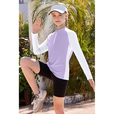 Charmo Rash Guard for Girls UPF 50+ UV Protection Swim Shirt Zip Up Long Sleeve Swim Top Athletic Shirts Purple/White 13-14 Years — фото 5
