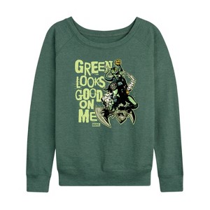 Women's - Marvel - Spider-man St. Patrick's Day Green Looks Good On Me Lightweight French Terry Wide Neck Long Sleeve Shirt - 1 of 4