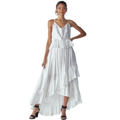Slickblue Women's Sleeveless Shimmer Dress with Ruffles and Asymmetric Hem, Black or White, Size S to 1XL