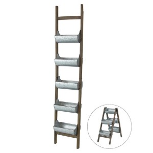 NAYSAYE Planter Farmhouse Foldable Reed Galvanized and Wood Ladder Planter for Indoor Outdoor Garden, Multicolored, 14.2"*7.5"*70.9" - 1 of 4