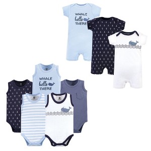 Hudson Baby Infant Boys Cotton Bodysuits and Rompers, 8-Piece, Sailor Whale - 1 of 2