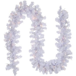 Northlight Pre-lit Mixed Pine Artificial Christmas Garland - 9' x 10" - White - Clear Lights - 1 of 4