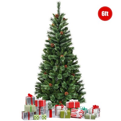 Tangkula Artificial Christmas Tree Hinged Decoration Pine Tree W/ Pine ...