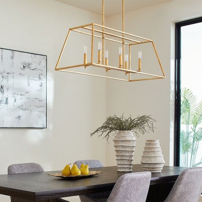 Elegant Gold Leaf 6-Light Linear Indoor/Outdoor Pendant