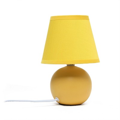 Petite Yellow Ceramic Orb Base Table Lamp Set with Tapered Drum Shade