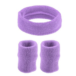Unique Bargains Stretchy Cotton Blend Sweat Absorbing Sport Headband Wristband Light Purple 3 pcs - 1 of 4