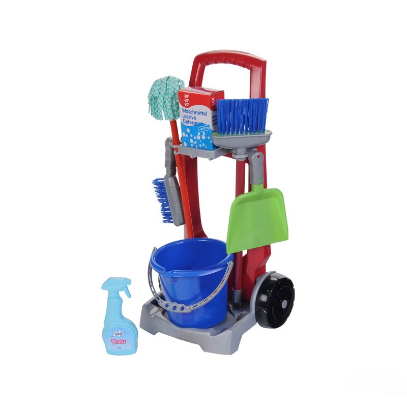 Theo Klein Kid's Cleaning Trolley with Miele Toy Vacuum Pretend Set with Large Broom, Mop, Bucket, Dustpan, Soapbox, and More for Ages 3 and Up, Red, 2 of 4