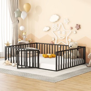Sapphtopaz Twin Size Bed Frame Metal Floor Bed with Fence and Door Bedroom Furniture, Easy Assembly, No Box Spring Needed - 1 of 4