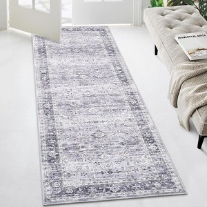 Washable Vintage Runner Rug, Non-Slip Oriental Entryway Carpet, Soft Foldable Low Pile Hallway Rug for Kitchen, Laundry - 1 of 4