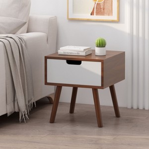 Okak Modern End Table with Wooden Legs, Side Table with Handleless Storage Drawer, Stylish Small Table for Living Room, Bedroom - 1 of 4