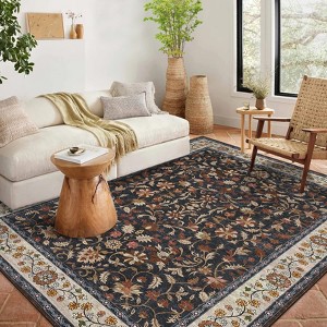 Area Rugs Floral Rug Non Slip Large Living Room Rug Washable Vintage Bohemian Soft Carpet for Bedroom Home Office - 1 of 4