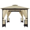 Outsunny 13' x 11' Patio Gazebo Canopy Garden Tent Sun Shade, Outdoor Shelter with 2 Tier Roof, Netting and Curtains, Steel Frame for Patio, Backyard, Garden, Beige - image 4 of 4