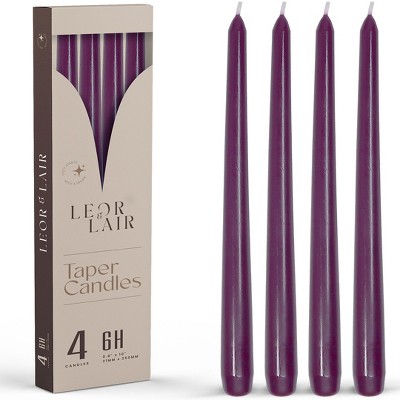 Leor & Lair 10" Taper Candles - 4 Pack - Unscented Tapered Candlesticks for Dinner, Home, and Holiday