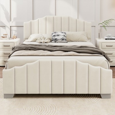 Queen Size Velvet Upholstered Platform Bed with Tufted Headboard and Footboard