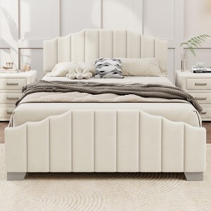 Queen Size Velvet Upholstered Platform Bed with Tufted Headboard and Footboard - 1 of 4