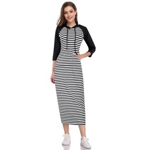 BLUEMING Womens 3/4 Long Sleeve Maxi Hoodie Dress Casual Pocket Slim Pullover Sweater Dress Travel Outfits - 1 of 4