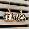 Wooden Pumpkin & Leopard Cowhide Dangle Earrings - Handmade Lightweight Halloween & Thanksgiving Drop Jewelry for Women - 4 of 4