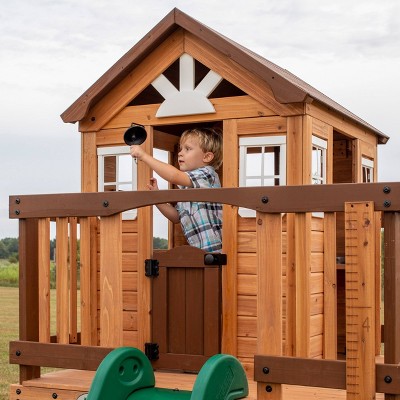 Echo Heights Elevated Cedar Playhouse with Slide and Kitchen
