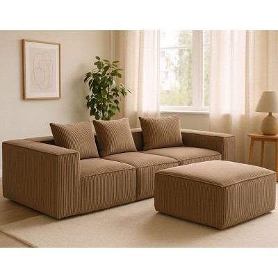 CAVINAS Comfy Corduroy Sofa with 4 Seaters,U Shape Sectional Sofa with All-Compressed Design,Sofa Couch for Living Room Furniture,Orange