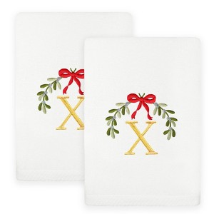 Linum Home Textiles Christmas MISTLETOE MONOGRAM - Embroidered Luxury 100% Turkish Cotton Hand Towels (Set of 2) - 1 of 2