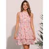 Allegra K Women's Regular Fit Floral A-line Smocked Waist Tiered Ruffled Chiffon Mini Dress - 3 of 4