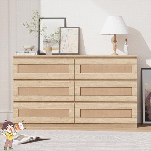 Jojoka Modern 8 Drawer Rattan Chest of Drawers, Large Wooden Dresser for Bedroom Entryway Living Room Closet Storage Organizer - 1 of 4