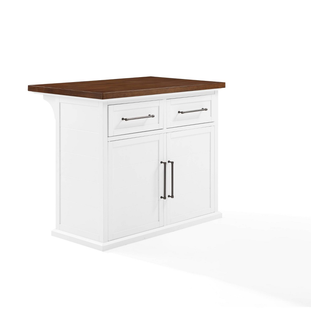 Crosley Bartlett Wood Top Kitchen Island White/Walnut: Traditional Style, Adjustable Shelves, Storage Cart