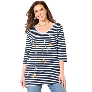 Catherines Women's Plus Size V-Neck Swing Tunic - 1 of 3