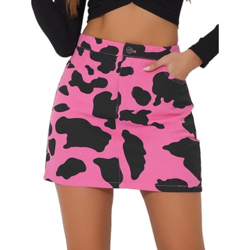 Allegra K Women's Cow Print Casual Elastic Back High Waist Mini Short Skirt  Hot Pink Large : Target