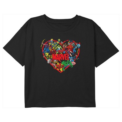 Girl's Marvel Valentine's Day Classic Hero Heart Crop T-shirt : Target