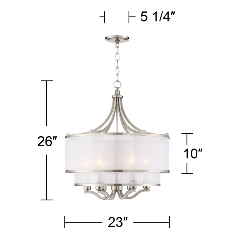 Possini Euro Design Nor Brushed Nickel Pendant Chandelier 23" Wide Modern Double White Organza Shade 6-Light Fixture for Dining Room Kitchen Island, 4 of 10