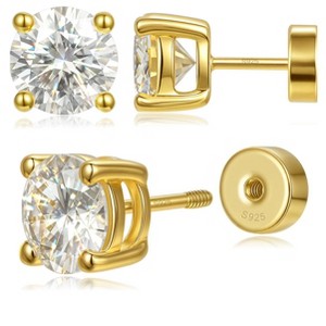 Molenia Flat Back Moissanite Stud Earrings for Women Men, 0.2ct-2ct Poke-Free Gold Plated 925 Silver Flatback Comfortable for Sleep with Screw Back - 1 of 4