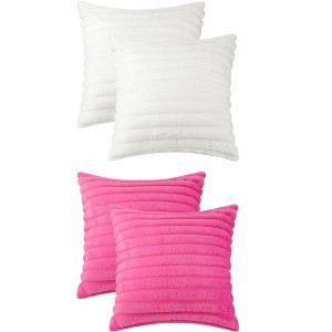 Unique Bargains Plush Faux Fur Solid Striped Soft Sofa Living Room Throw Pillow Covers Pack of 4 - 1 of 4