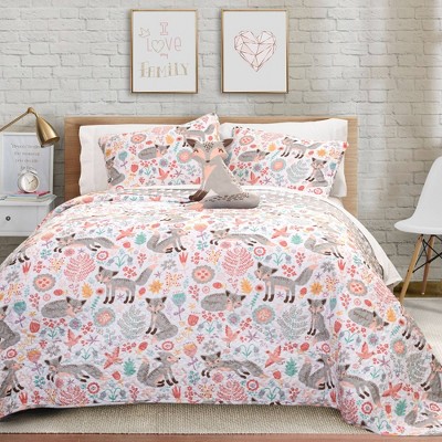 4pc Full/queen Kids' Pixie Fox Reversible Quilt Set With Fox Throw ...