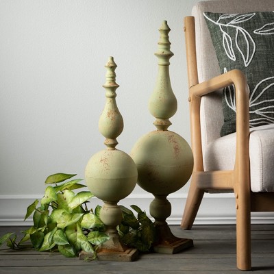Patina Green Metal Finial Sculpture Set, 28" & 23.75"