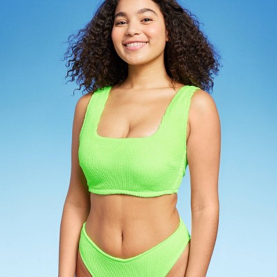 Women's Pucker Square Neck Wide Strap Bralette Bikini Top - Wild Fable™  Bright Green D/dd Cup : Target