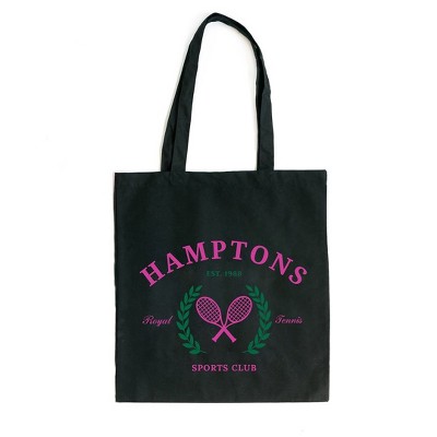 City Creek Prints Hamptons Sports Club Tennis Canvas Tote Bag - 15x16 - Black