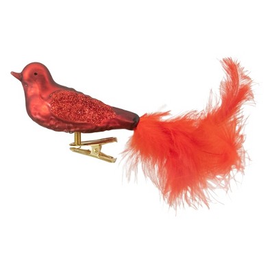 Northlight 5.5" Red Bird with Feather Tail Glass Clip On Christmas Ornament