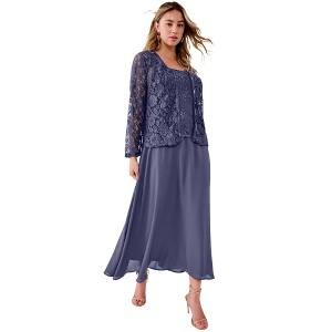 Roaman's Petite Plus-Size 2 Piece Long Sleeve Embellished Lace Jacket And Full Gown - 1 of 4