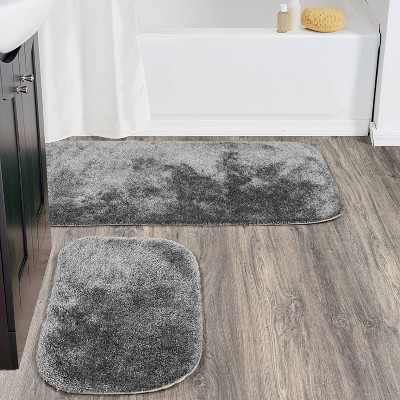 Dark Gray Nylon Washable 2-Piece Bathroom Rug Set