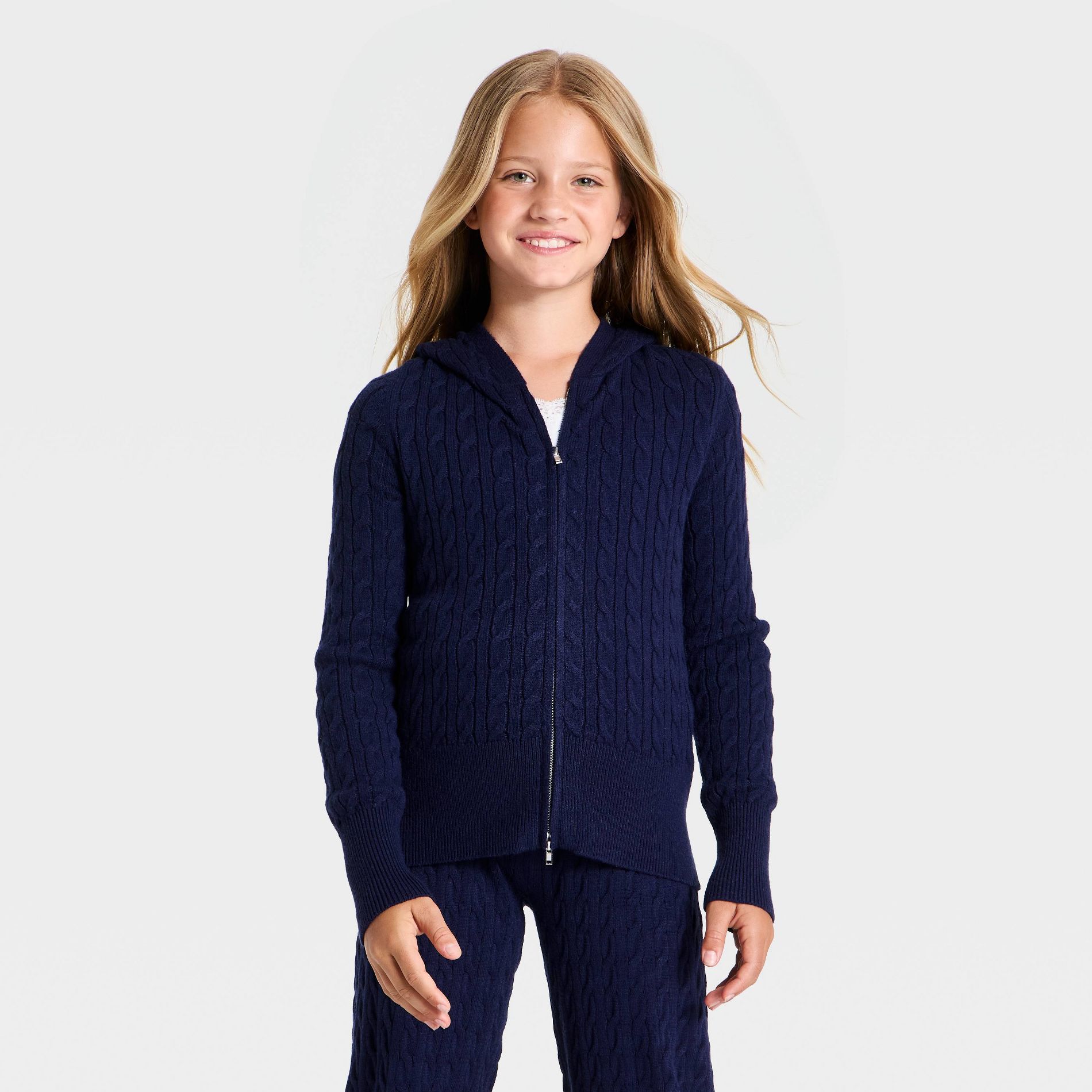 Girls' Cable Knit Zip-Up Sweater Hoodie - art class™