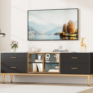 65" TV Stand with LED Lights for 55–75" TVs, Modern Entertainment Center with 4 Drawers, Shelves & Glass Doors - 1 of 4