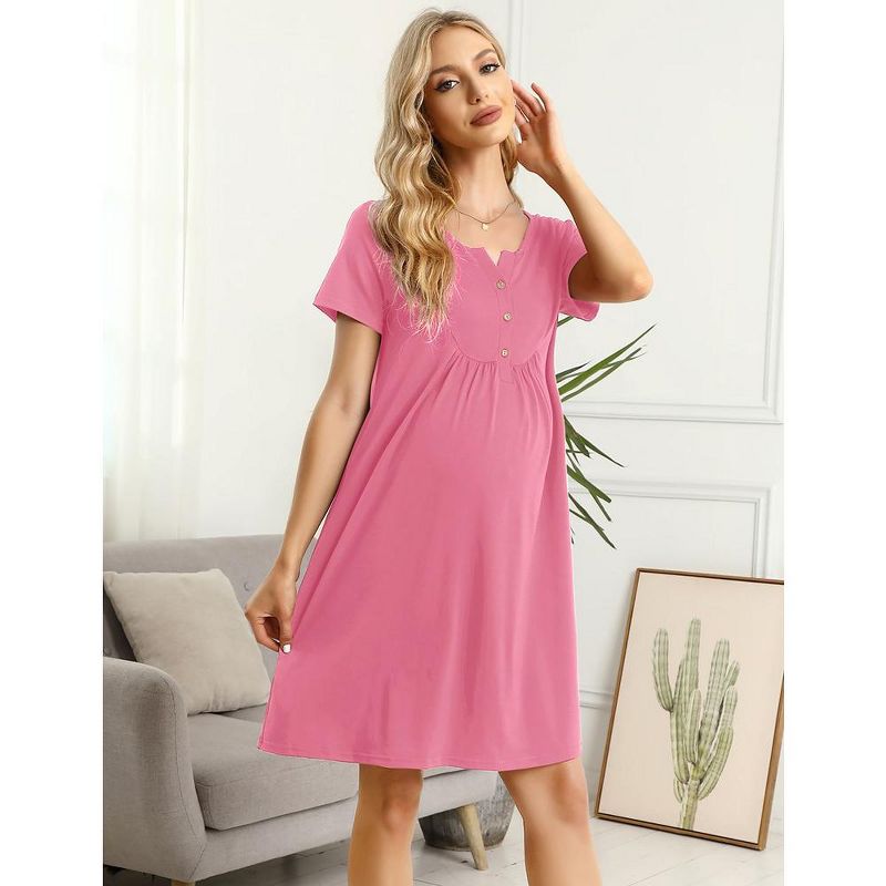 WhizMax Womens Maternity Dress Short Sleeve Mini Summer Dresses Nursing Casual Solid Color Button Down Breastfeeding Dress, 3 of 6